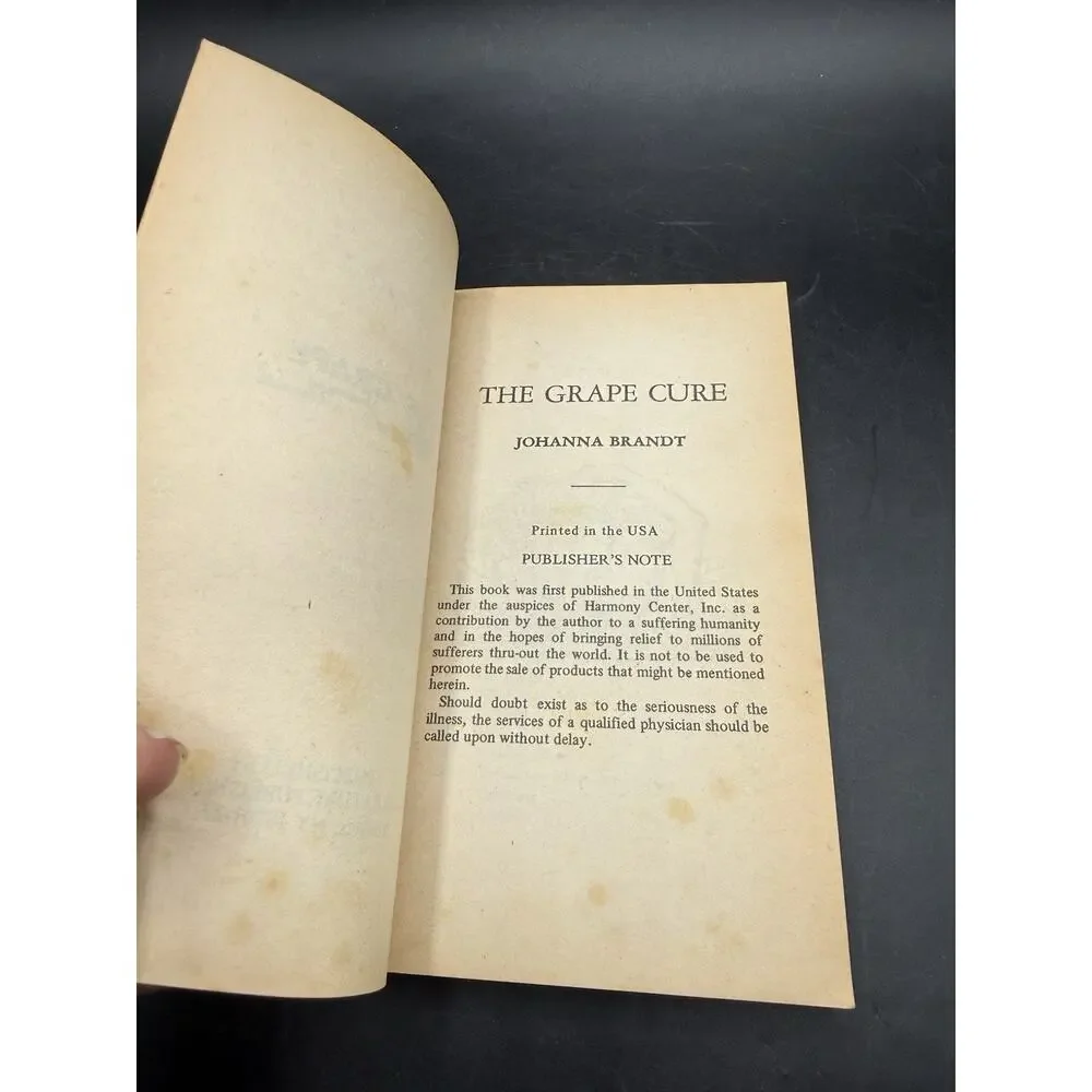The Grape Cure by Johanna Brandt Natural Healing Alternative Health
